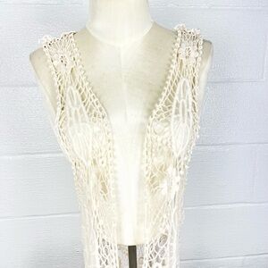 Crochet lace vest maxi length Boho festival hippie size Small